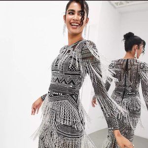 ASOS Edition Black and Silver Beaded Fringe Dress